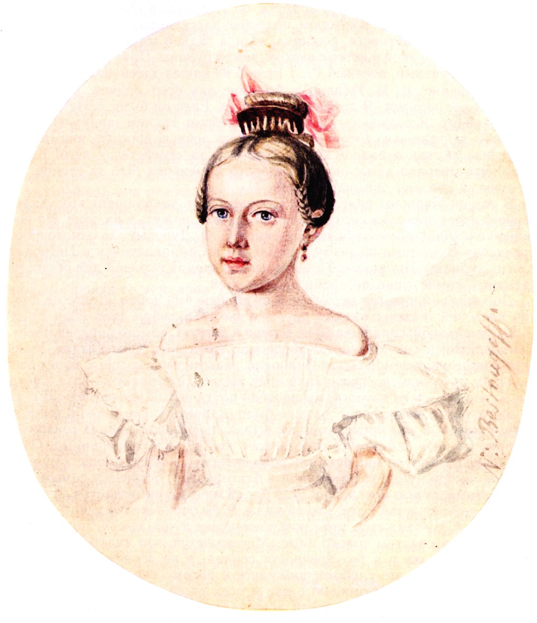 Portrett av Olga Annenkova, datter av Decembrist Iwan Annenkow, 1836 av Nikolai Alexandrovich Bestuzhev