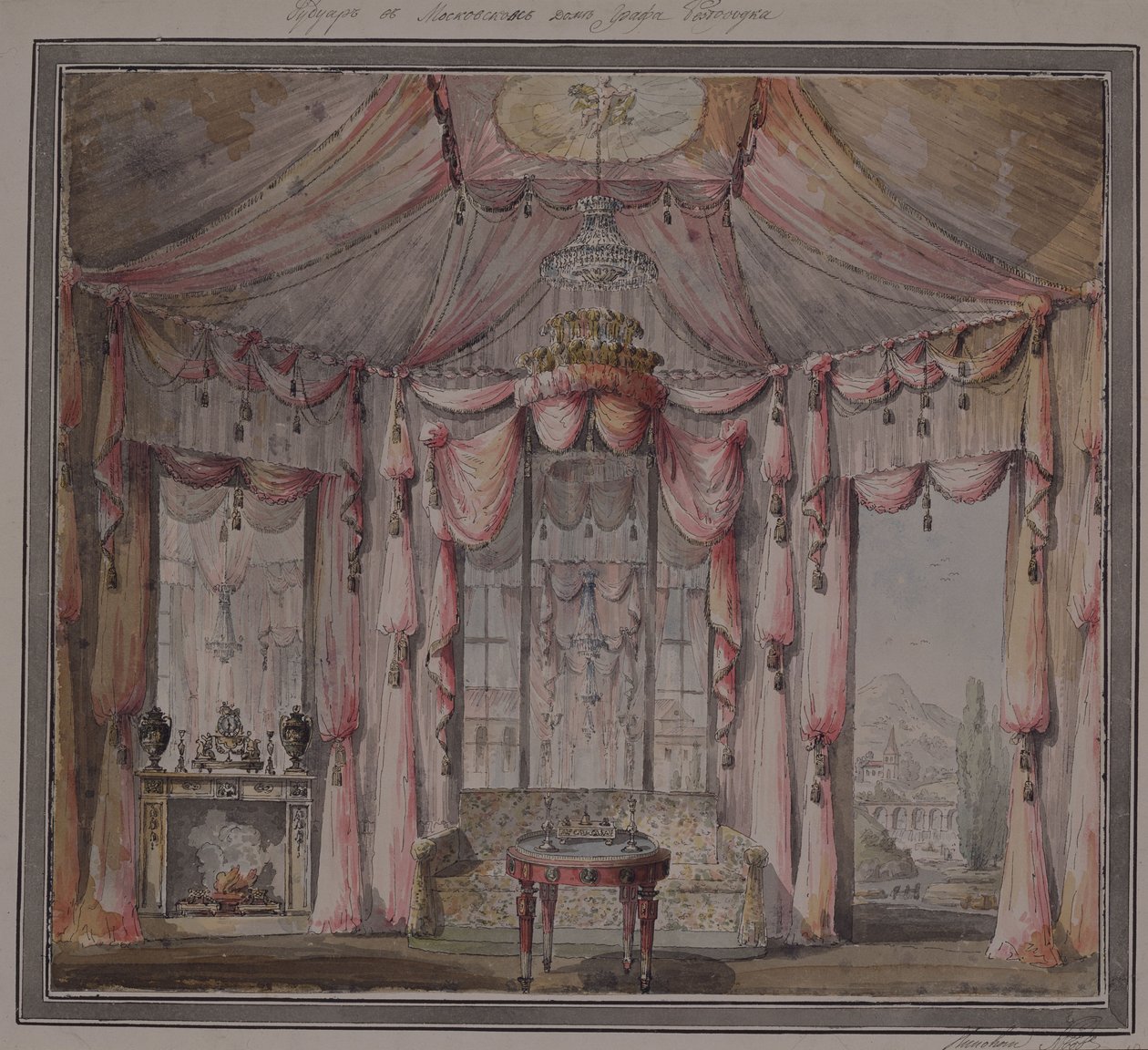 Interiørdesign for boudoiret i grev Bezborodko-huset i Moskva, 1790-tallet av Nikolai Alexandrovich Lvov