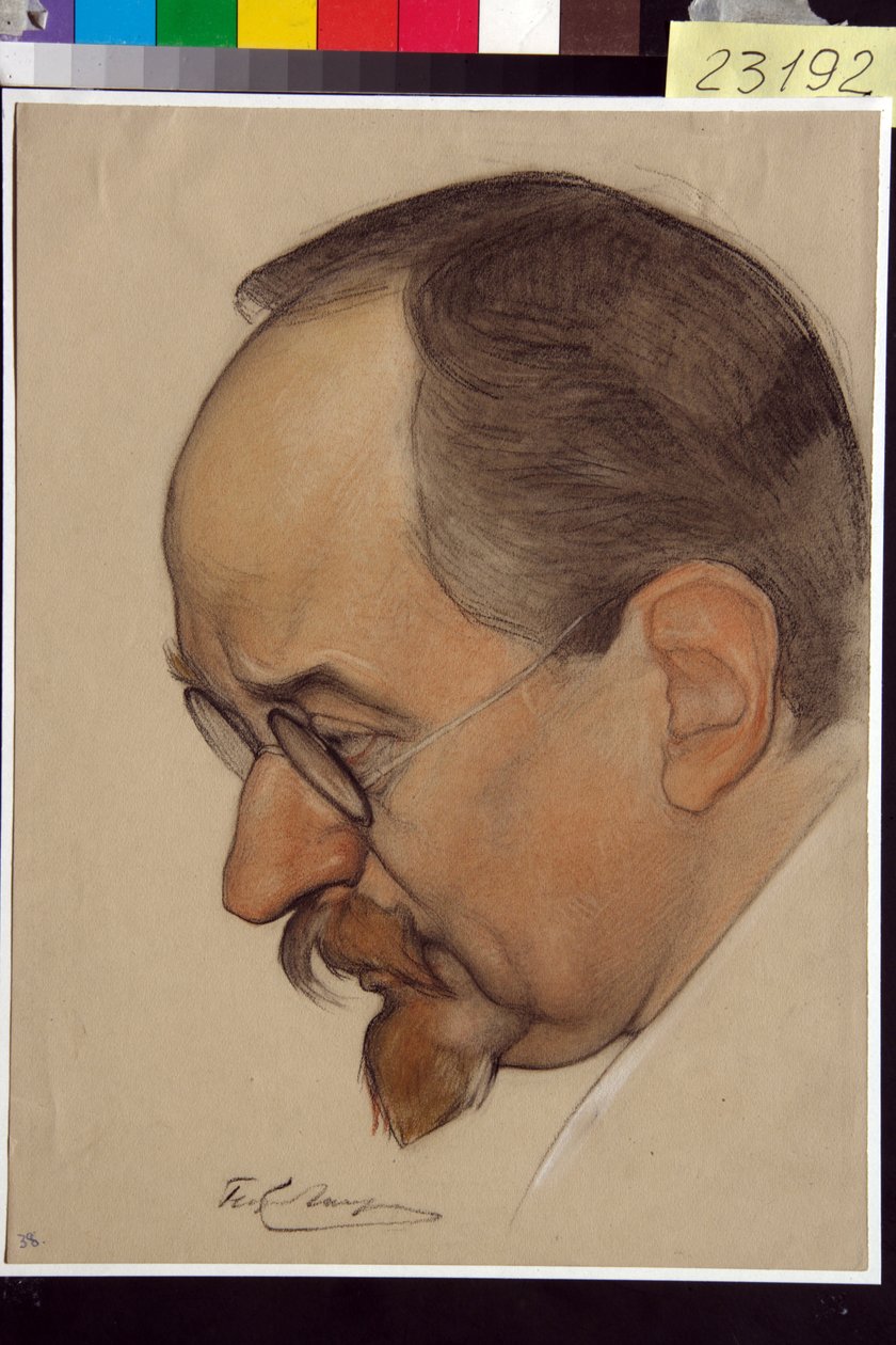 Portrett av Georgi Vasilyevich Tchitcherine (1872-1936) - Verk av Nikolai Andreevich Andreev (1873-1932), blod og kritt på papir (32,4x24,1 cm) av Nikolai Andreevich Andreev