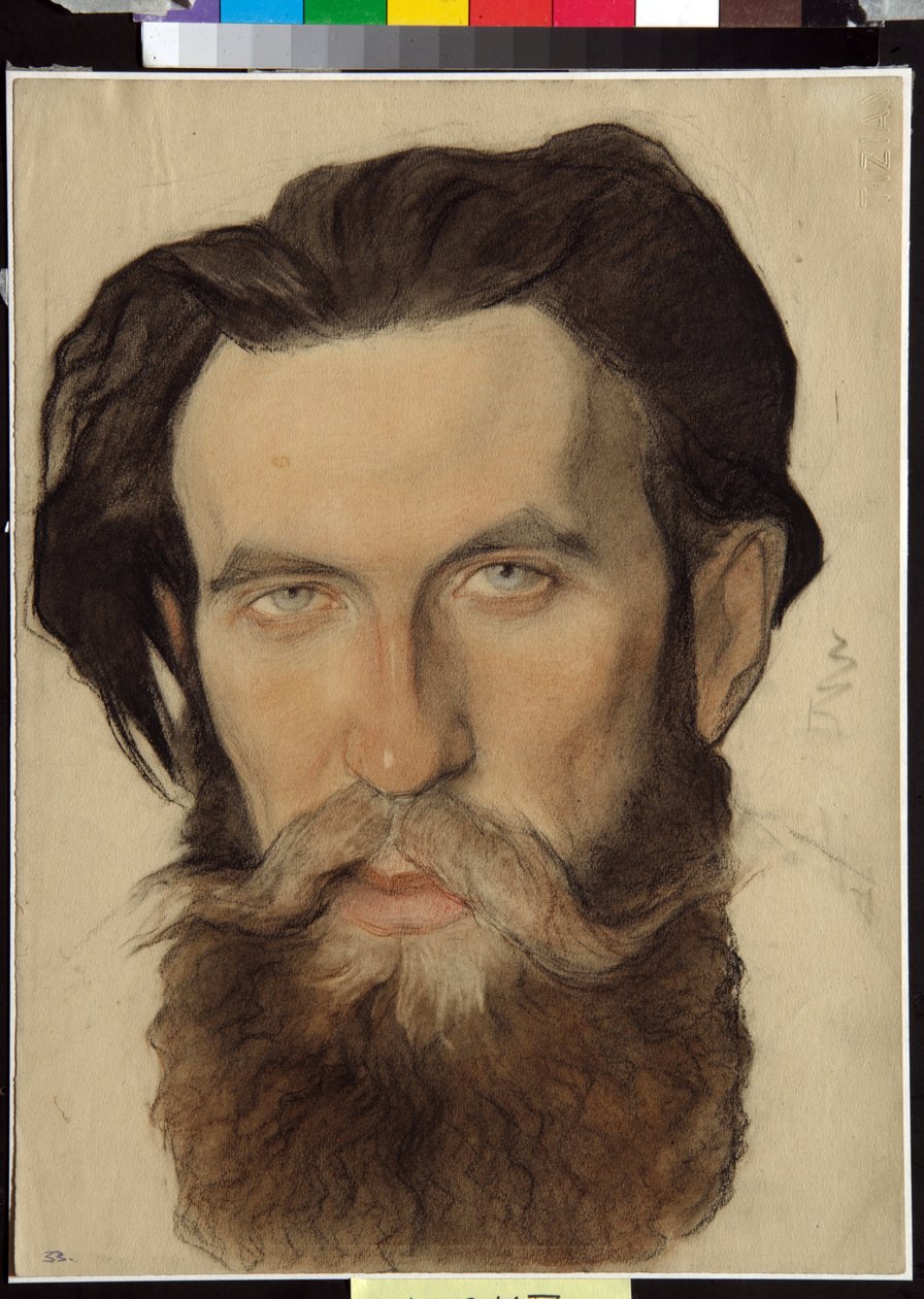 Portrett av Otto Yulievitch Schmidt (1891-1956), sovjetisk vitenskapsmann (Otto Y.Schmidt) - Tegning av Nikolai Andreevich Andreev (1873-1932) Sanguine og kritt på papir (32,4x24,1) av Nikolai Andreevich Andreev