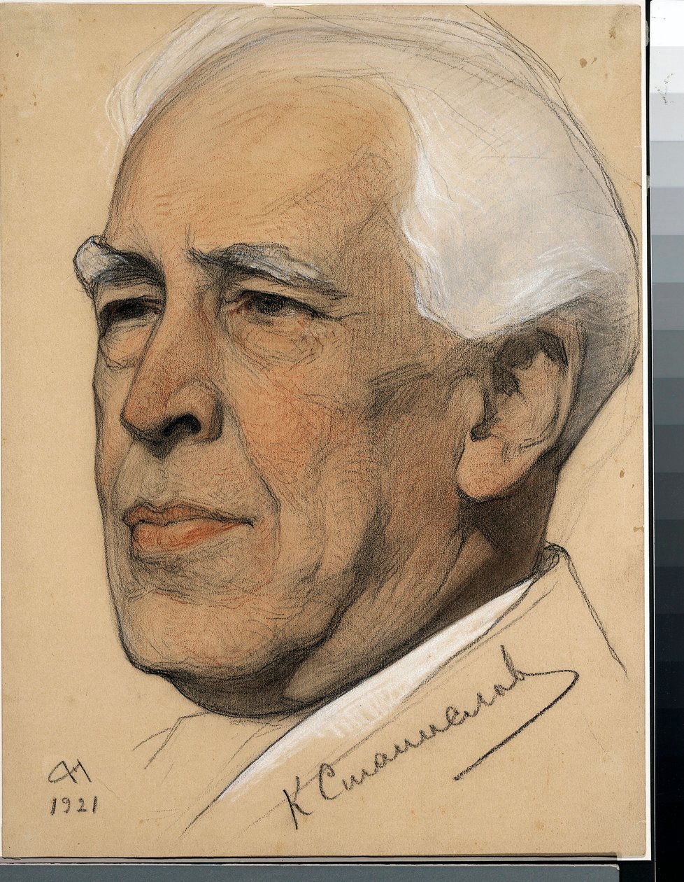 Portrett av regissøren Constantin Sergueievitch Stanislavski (1863-1938) - Verk av Nikolai Andreevich Andreev (1873-1932), blod og kritt på papir (32,2x24,2 cm) av Nikolai Andreevich Andreev