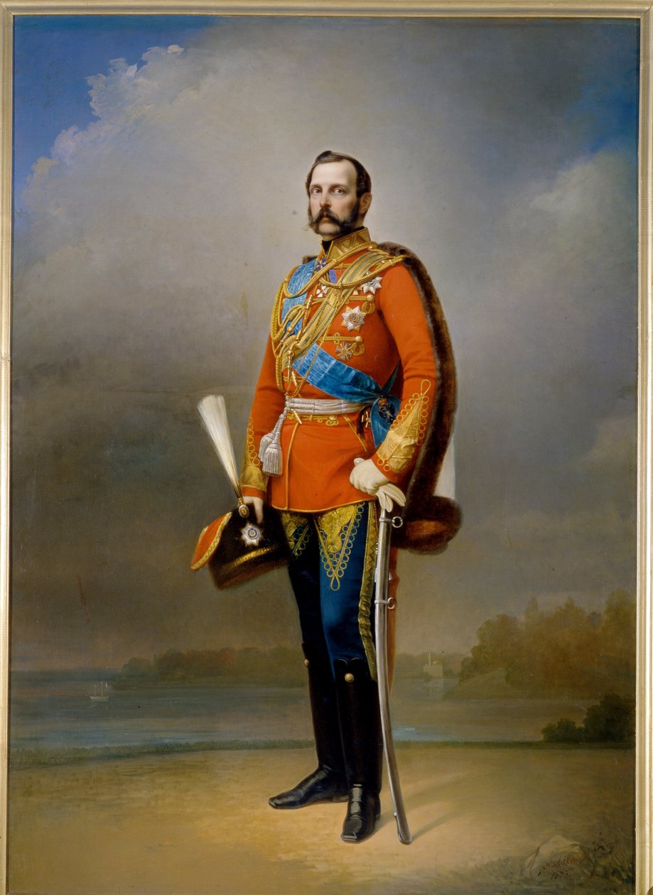 Portrett av keiser Alexander II av Russland (1818-1881) (kjent som The Liberator). Maleri av Nikolai Andreevich Lavrov (1820-1875), olje på lerret av Nikolai Andreevich Lavrov