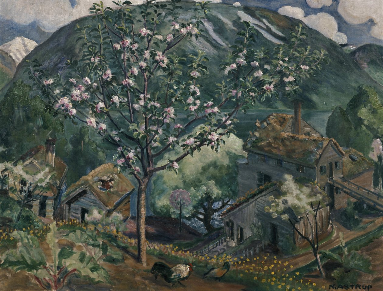 Epletre i full blomst (olje på lerret) av Nikolai Astrup