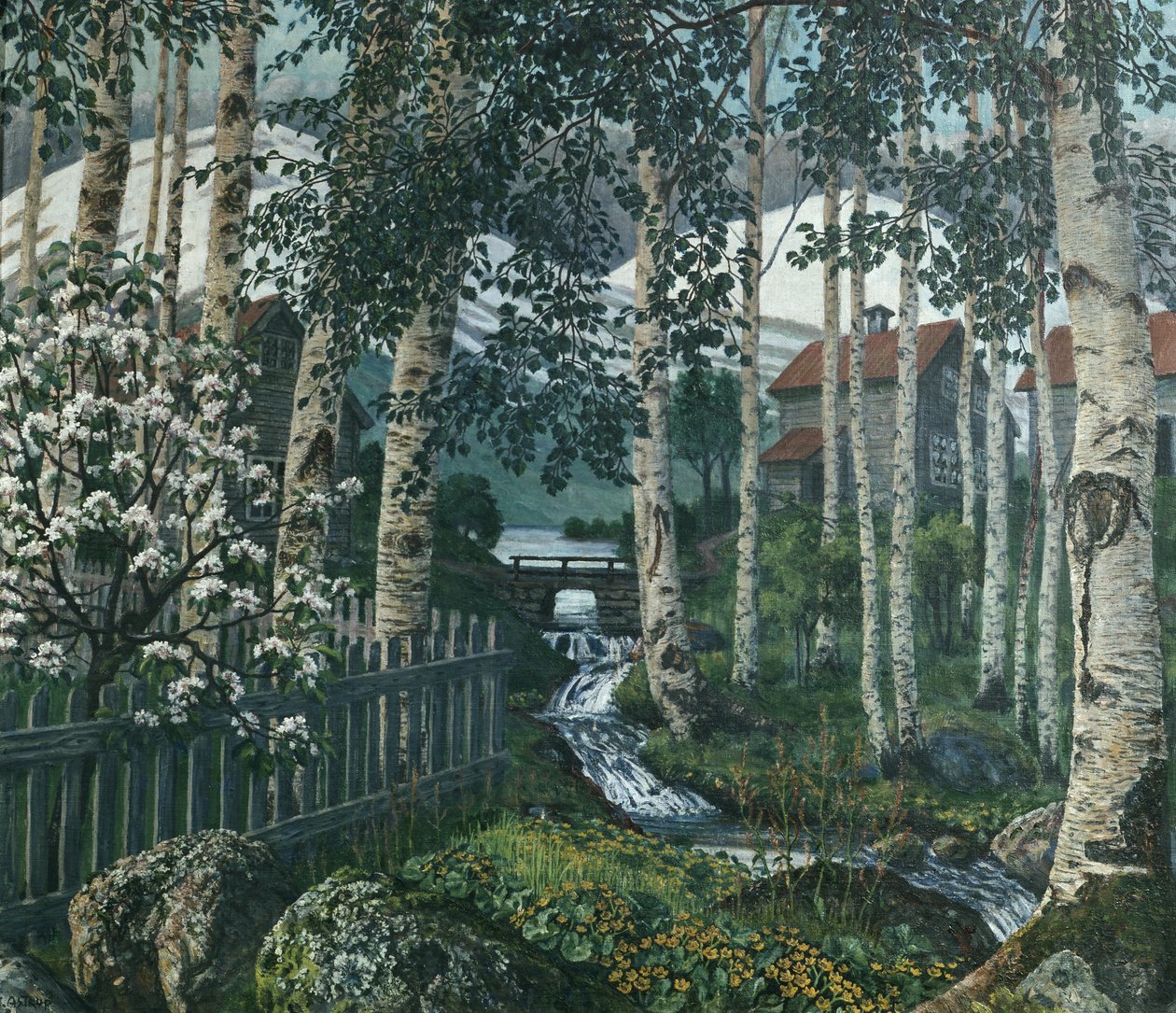Bjørketrær (olje på lerret) av Nikolai Astrup