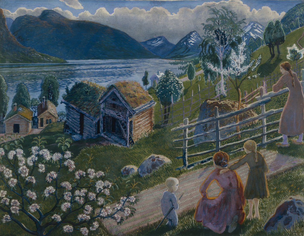 Gråvær på Sandalstrand (olje på lerret) av Nikolai Astrup