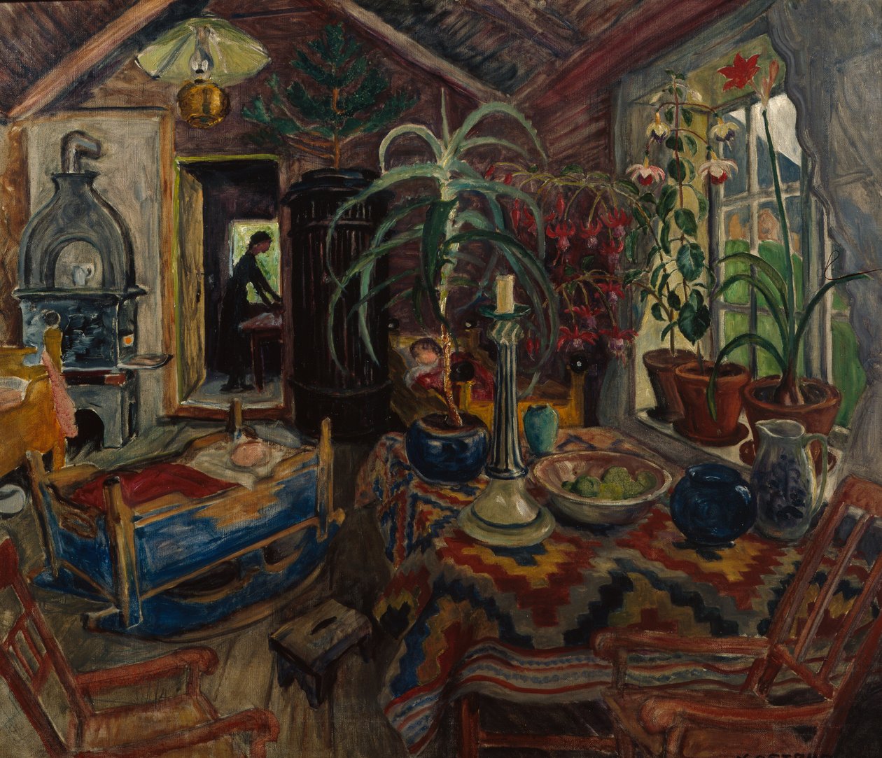 Interiør med vugge, ca. 1925 (olje på lerret) av Nikolai Astrup