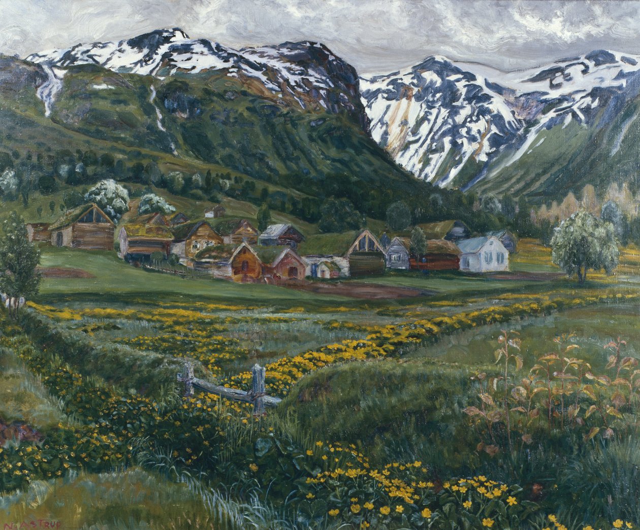 juninatt og gamle Jølster tun av Nikolai Astrup