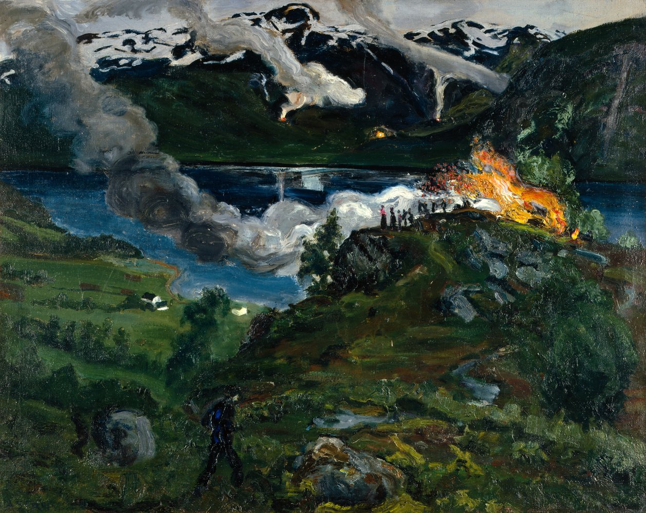 Midsummer fire by the Jølster water av Nikolai Astrup