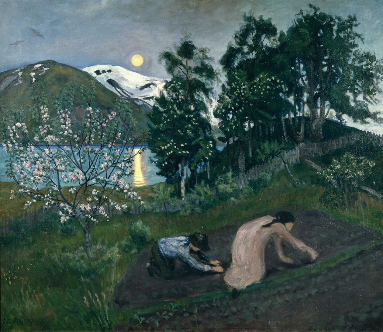 Vårnatt i hagen av Nikolai Astrup