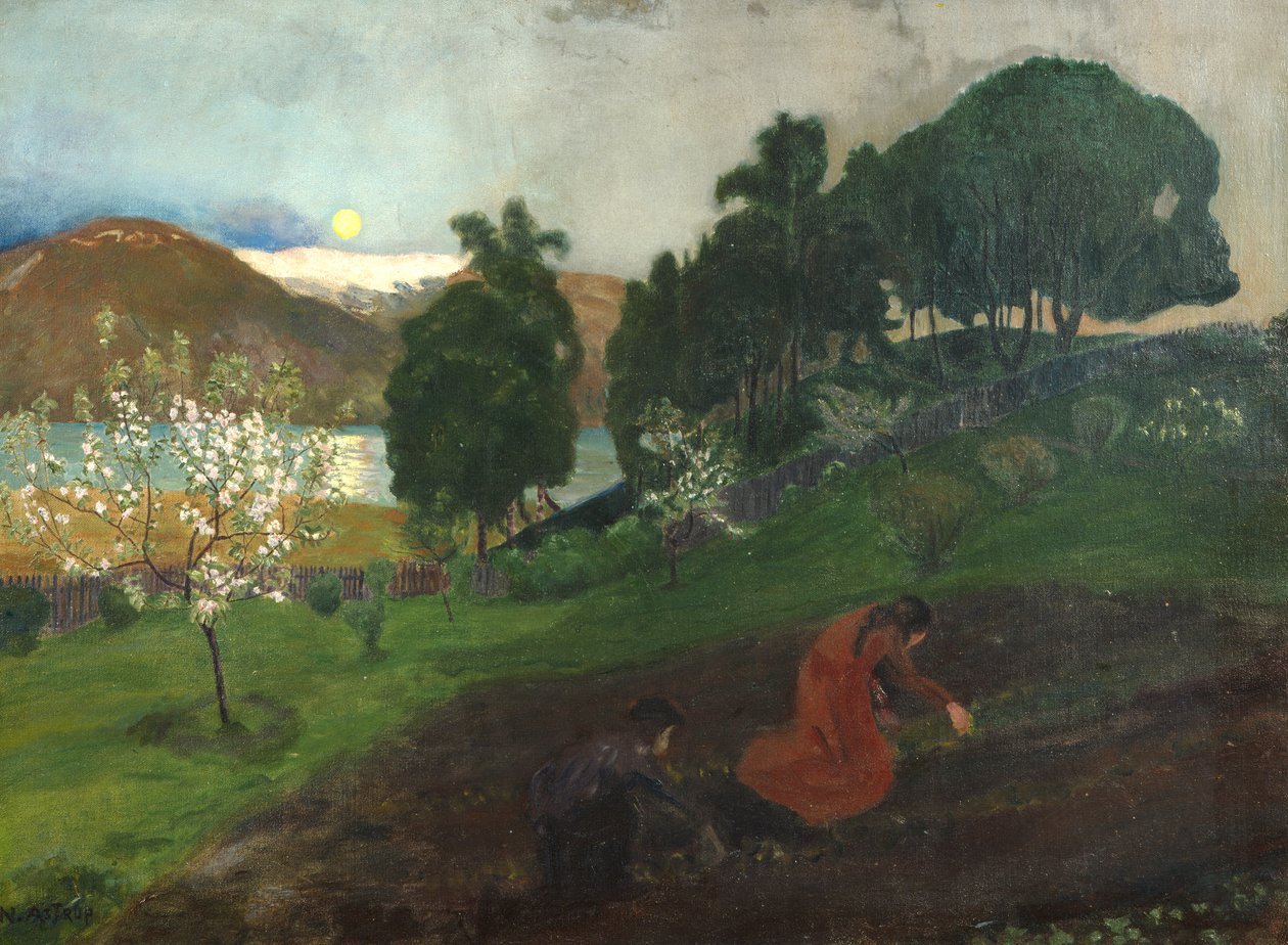 Vårnatt i hagen (Nattarbeid i hagen) av Nikolai Astrup