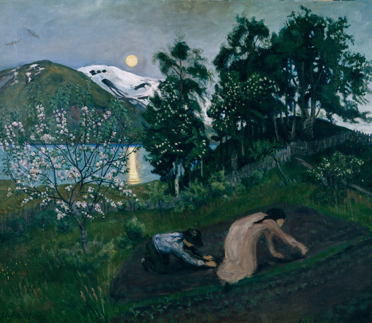 Vårnatt i hagen, Nattarbeid i hagen av Nikolai Astrup