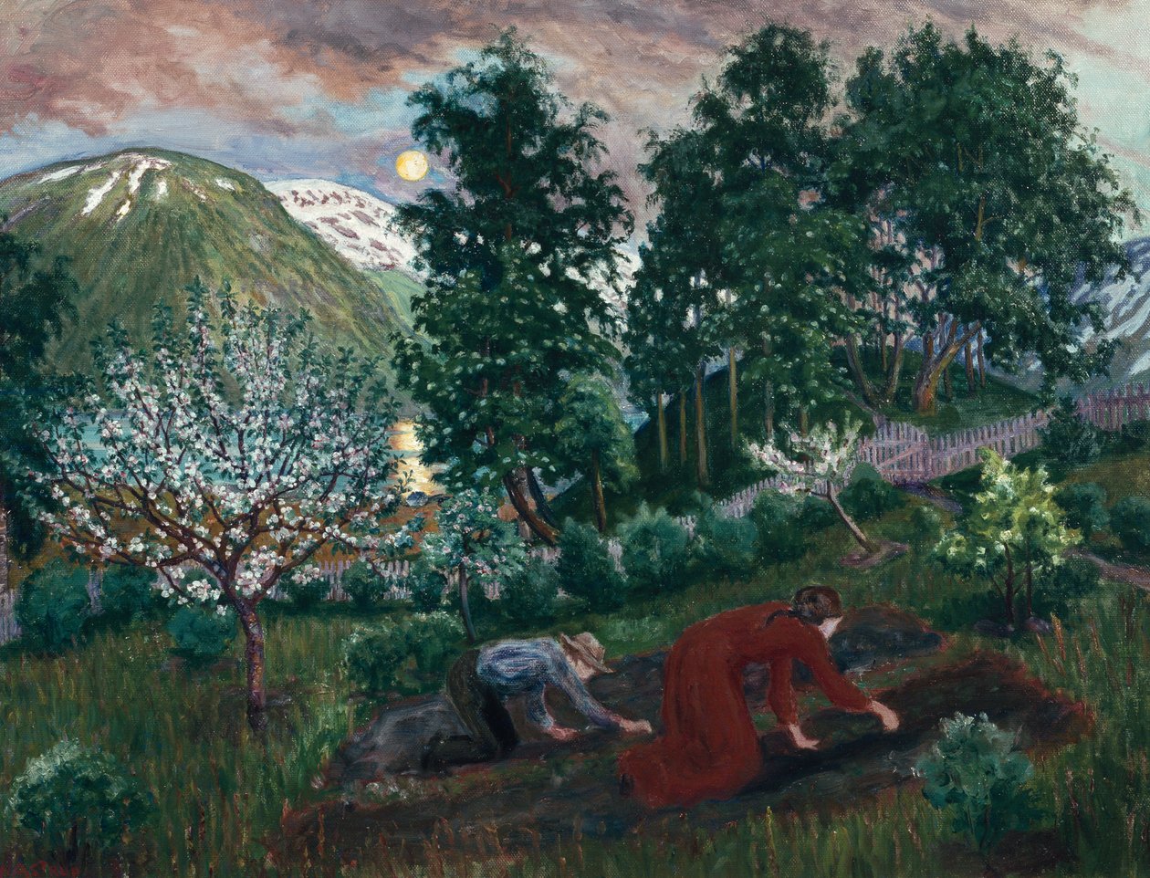 Vårnatt i hagen, ca. 1908 av Nikolai Astrup