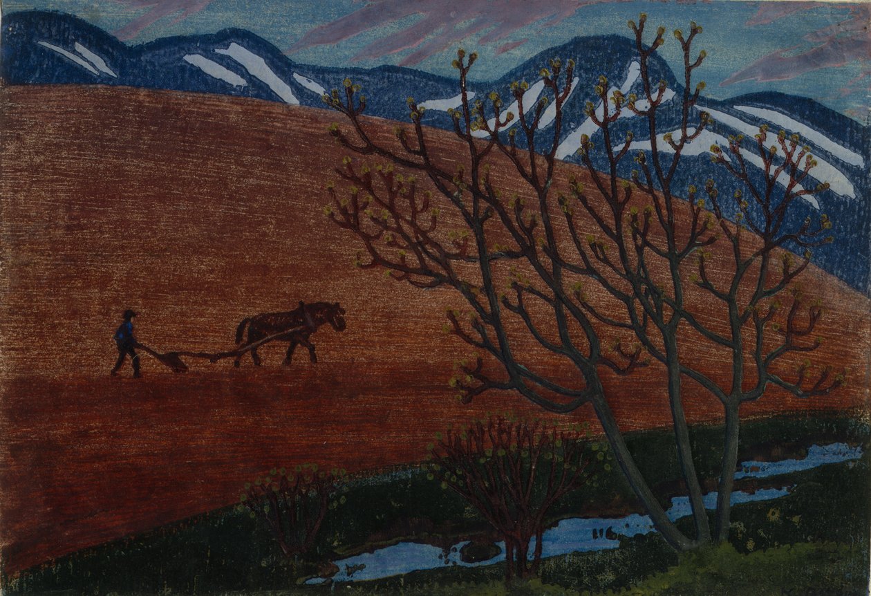 The Ploughman (olje på lerret) av Nikolai Astrup