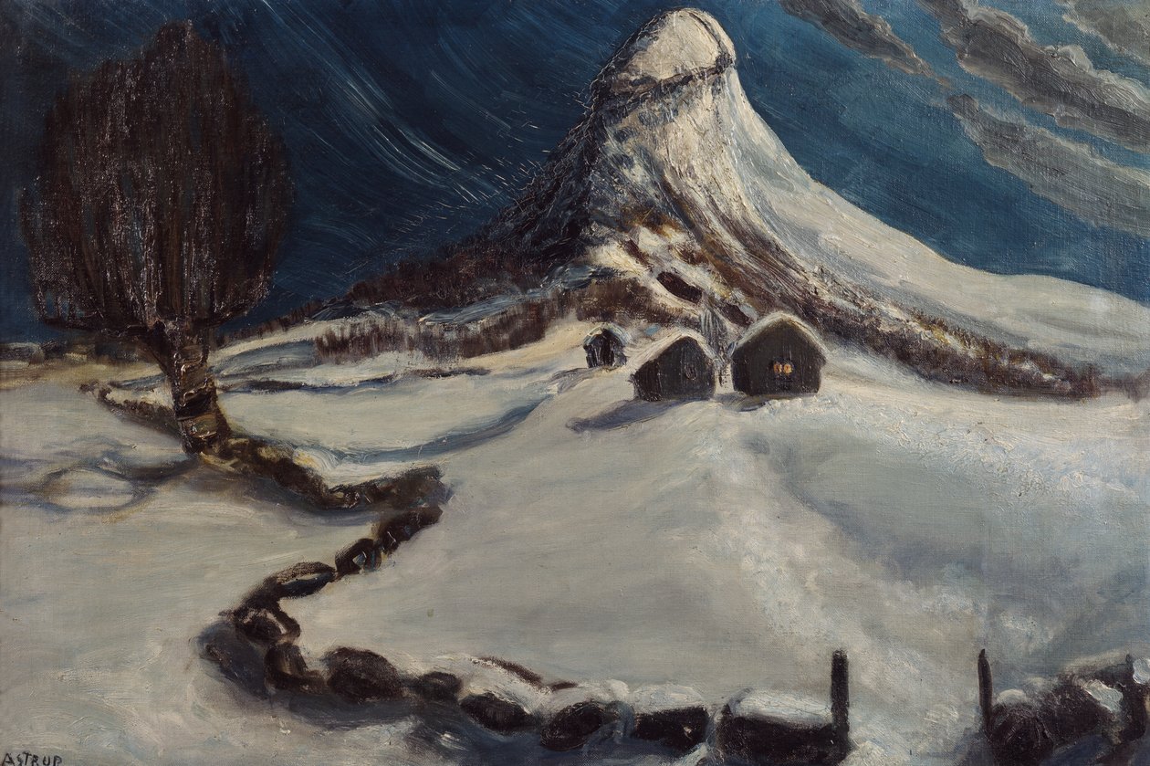 Winter night at fjellstølen av Nikolai Astrup