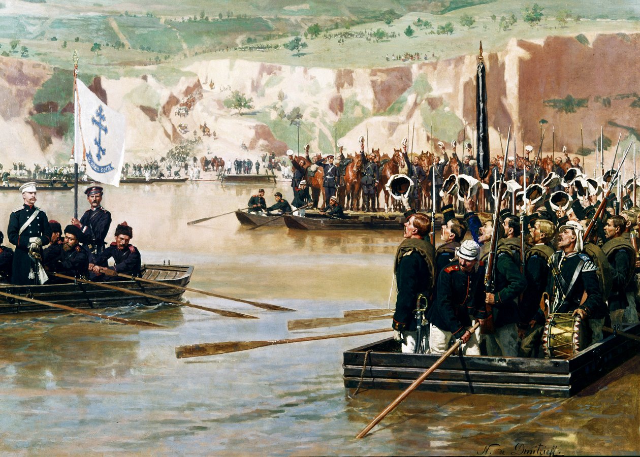 Russerne krysset Donau ved Svishtov i juni 1877 av Nikolai Dmitrievich Dmitriev Orenburgsky