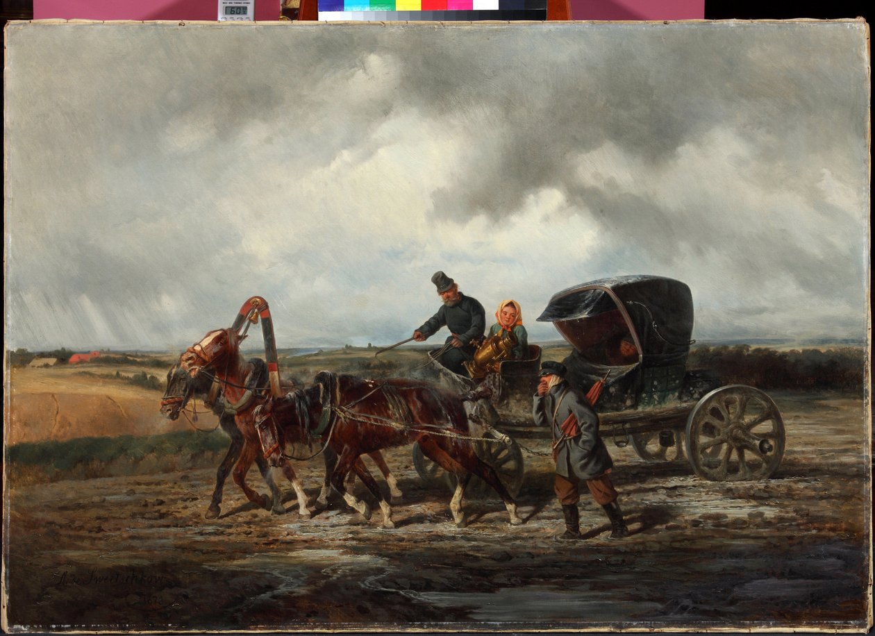 ""På veien til tanntrekkeren"" (På veien til tanntrekkeren) Maleri av Nikolai Sverchkov (1817-1898) 1873 Privat samling av Nikolai Egorevich Sverchkov