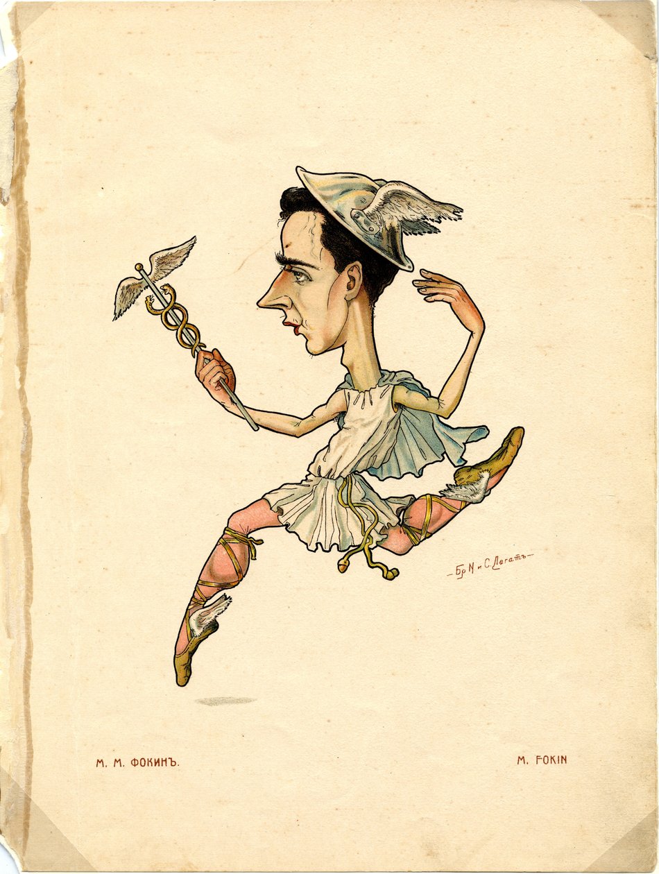 Ballettdanser og koreograf Michel Fokine Fra: Russisk ballett i karikaturer, 1902-1905 av Nikolai Gustavovich Legat