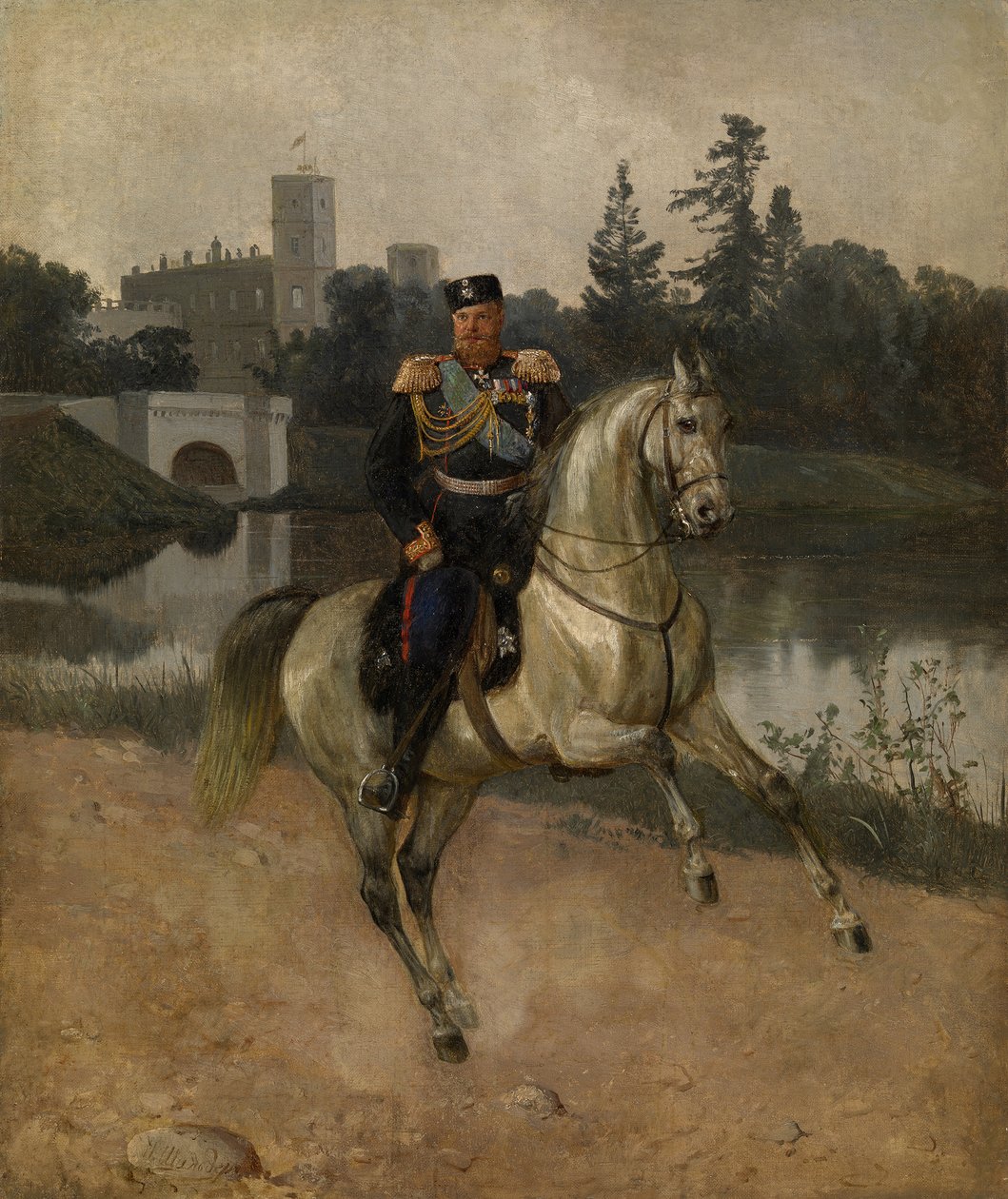 Rytterportrett av keiseren Alexander III 1845-1894 ved Gatchina av Nikolai Gustavovich Schilder