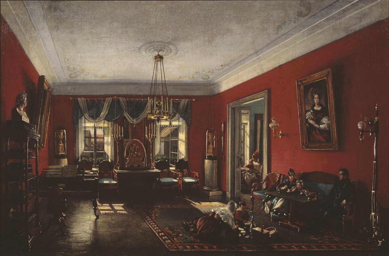 Salongen i Nashchokin-huset i Moskva, tidlig på 1840-tallet av Nikolai Ivanovich Podklyuchnikov