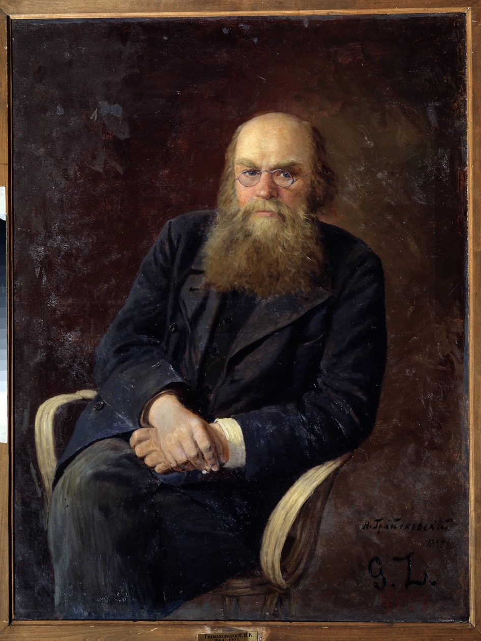 Portrett av forfatteren Nikolay N. Zlatovratsky (1845-1911) (Portrett av forfatteren N.N. Zlatovratsky). Maleri av Nikolai Karlovich Grandkovsky (1864-1907), olje på lerret av Nikolai Karlovich Grandkovsky