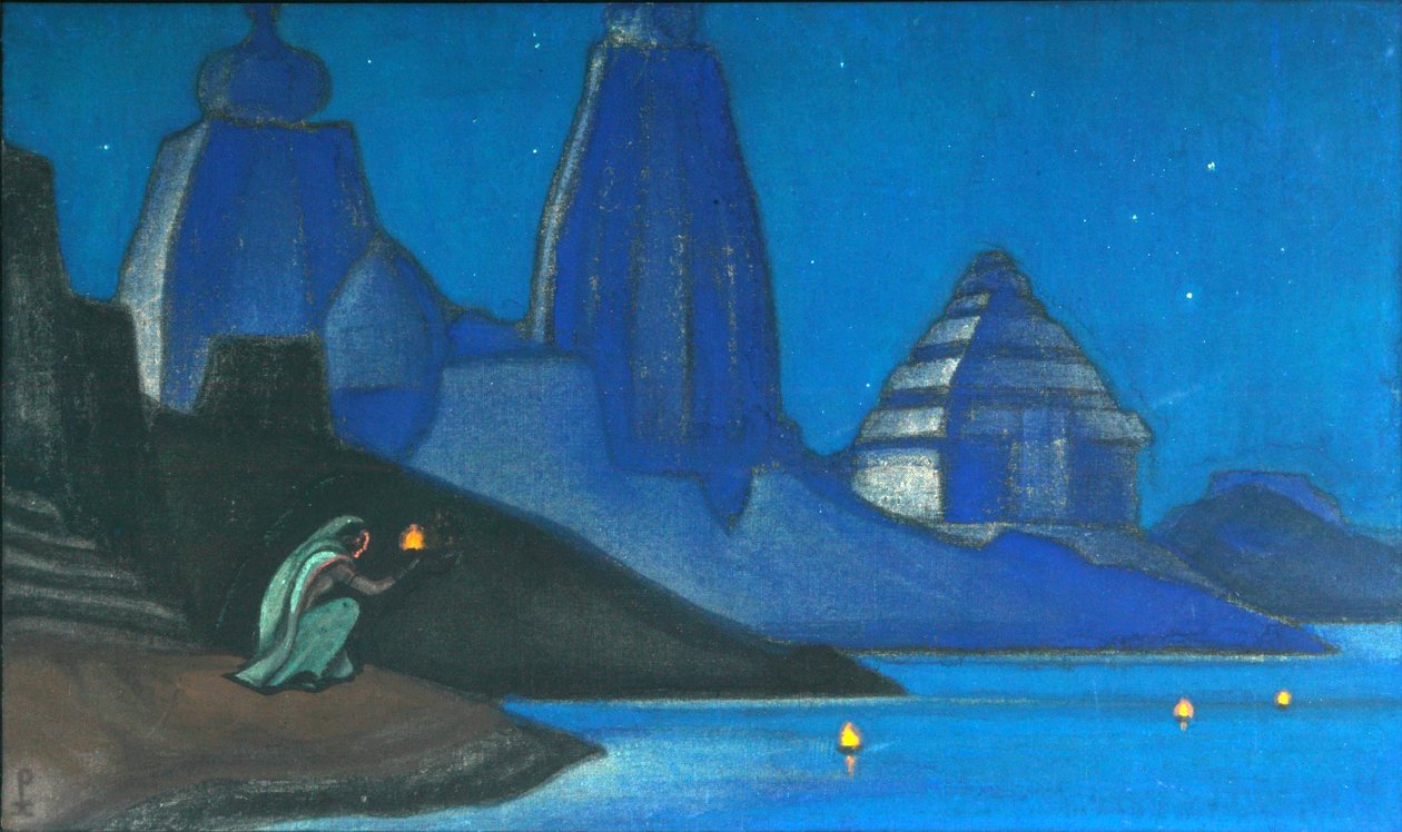 Flamme of Happiness Lights on the Ganges, 1947 av Nikolai Konstantinowitsch Roerich