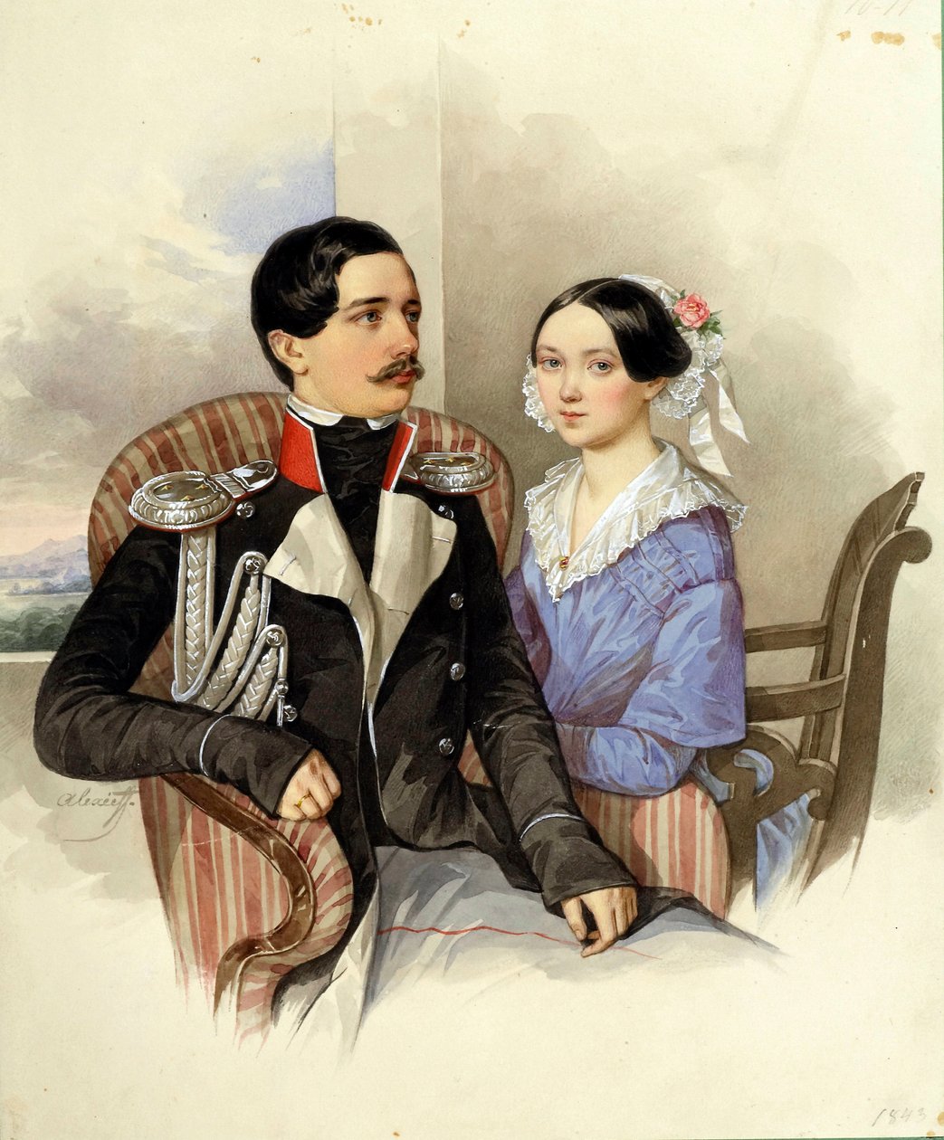 Portrett av grev Jakov Karlovich Sievers (1818-1865) og grevinne Vera Mikhaylovna (1818-1865) - Kunstverk av N M Alexeyev (1800-1850) av Nikolai Mikhailovich Alexeyev