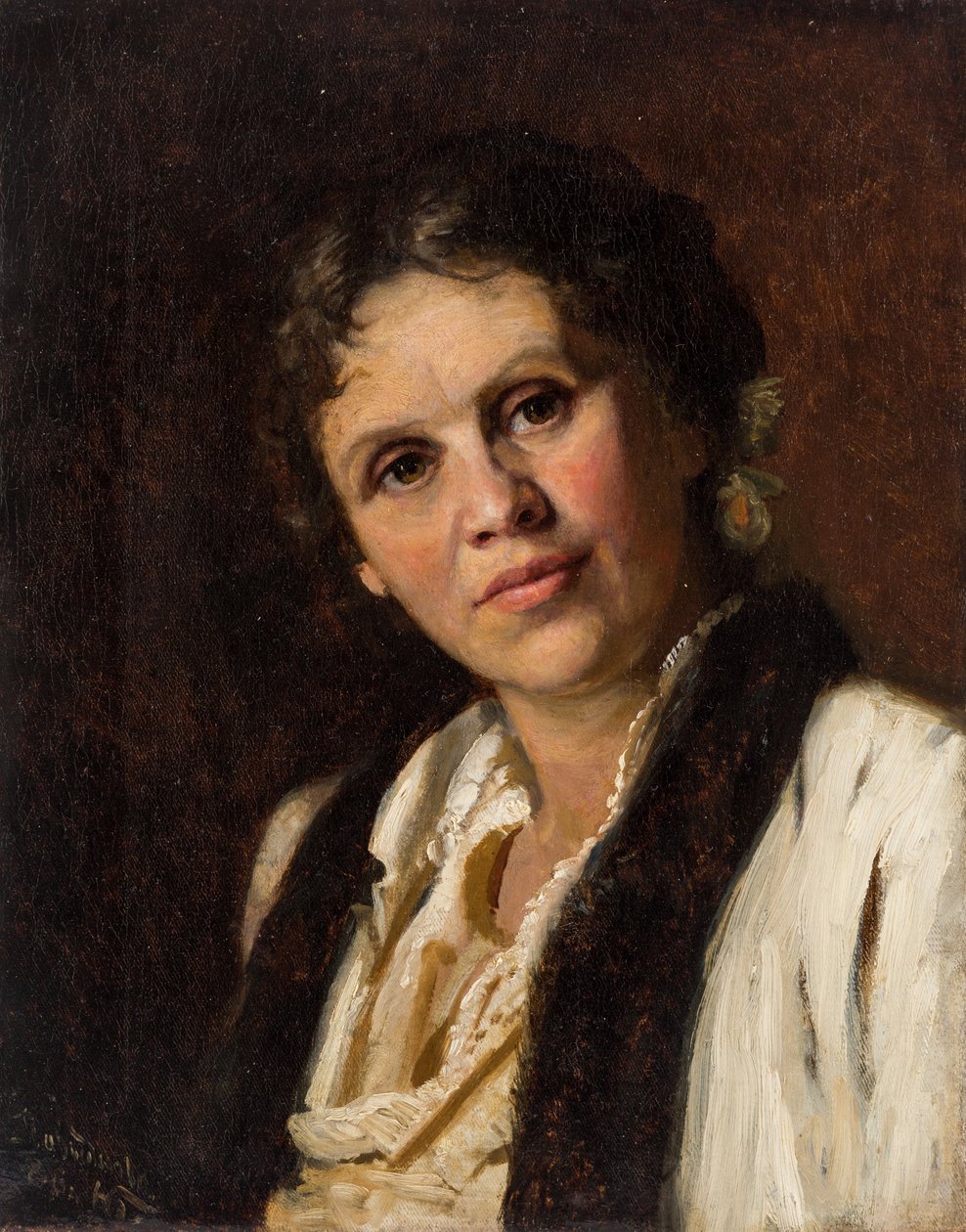 Sofia Koovchinnikova, paintre russe - Portrett av Sofia Kuvshinnikova (1847-1907), av Bazhin, Nikolai Nikolaevich (1856-1917). Olje på lerret av Nikolai Nikolaevich Bazhin