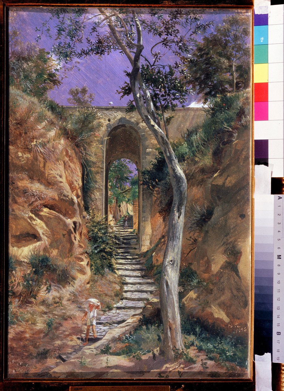 "" Le pont de Vico (Corse?) "" Peinture de Nikolai Ge (homofil) (1831-1894) 1858 Mål 45,5x30 cm Statens Tretyakov-galleri, Moskva av Nikolai Nikolajevitch Gay
