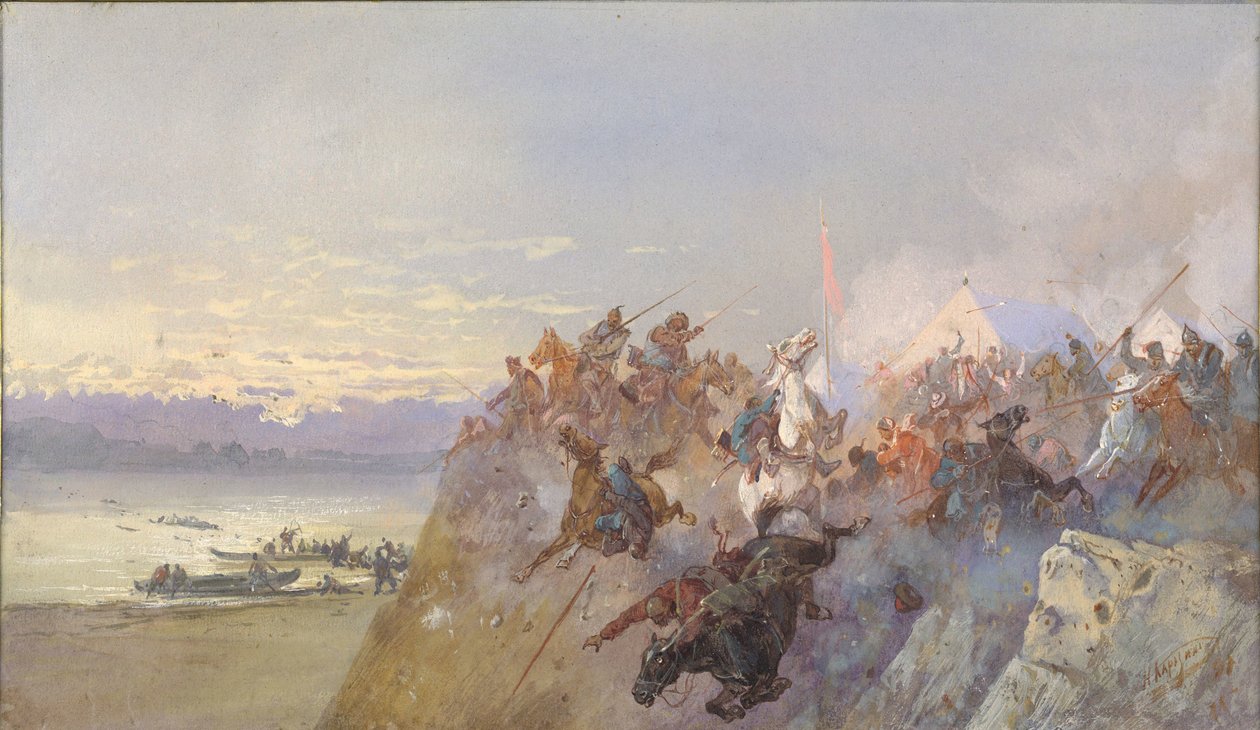 Det siste nederlaget til troppene til Khan Kuchum. 1598, 1891. av Nikolai Nikolayevich Karasin