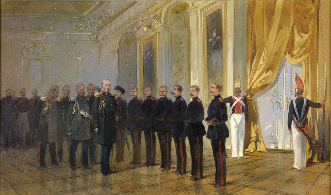 Presentasjonen av det sibirske kosakkregimentet til keiser Nicholas I...i 1833, 1891. av Nikolai Nikolayevich Karasin