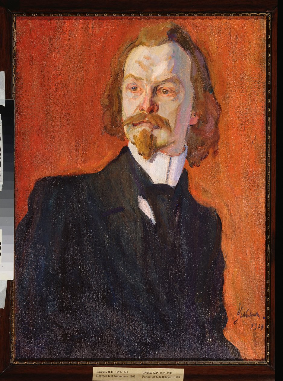 Portrett av poeten Konstantin Balmont (1867-1942) (Portrett av poeten Konstantin Balmont) - Maleri av Nikolai Pavlovich Ulyanov (Ulyanov) (1875-1949), olje på lerret av Nikolai Pavlovich Ulyanov