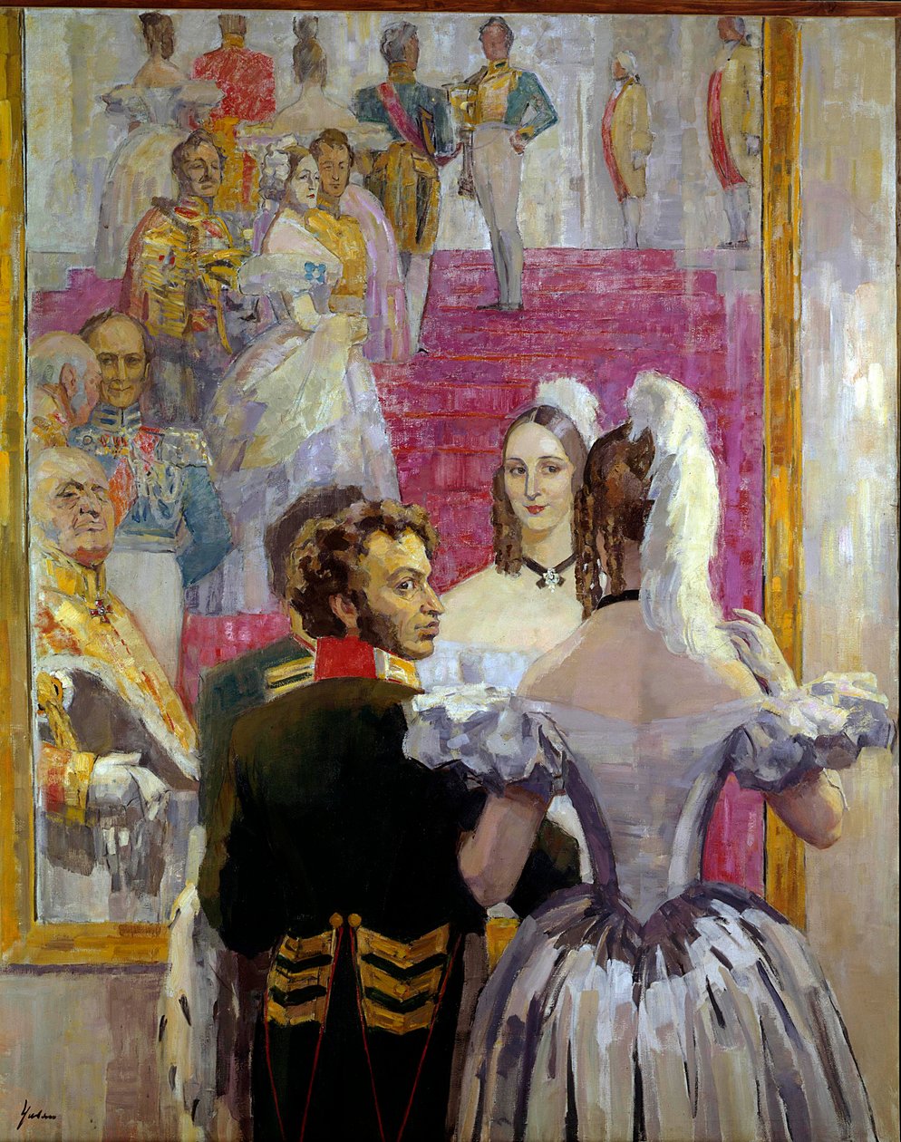 Den russiske poeten Alexander Pushkin (Pushkin) (1799-1837) og hans kone Natalia Gontcharova (Goncharova) på Anichkof Palace Ball. Maleri av Nikolai Pavlovich Ulyanov (Ulyanov) (1875-1949) av Nikolai Pavlovich Ulyanov