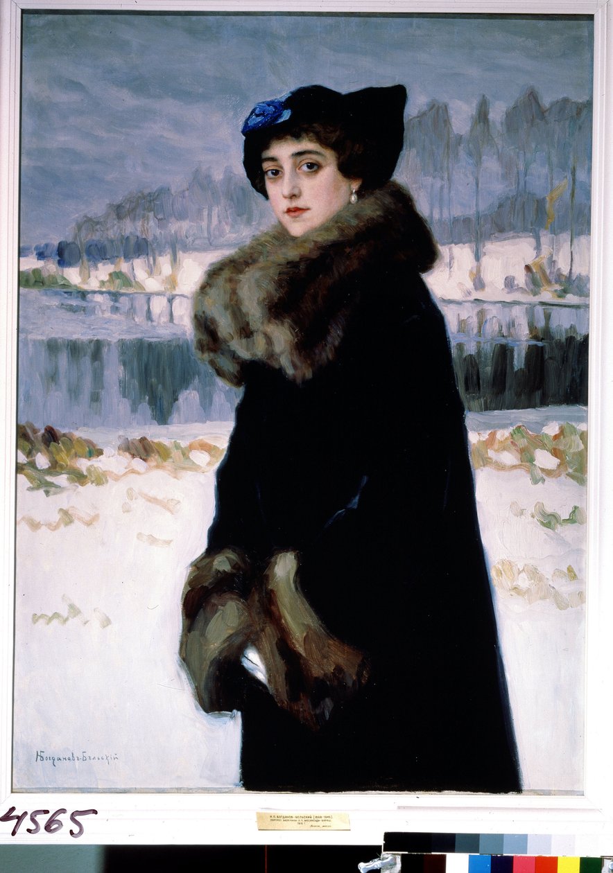 Portrait de la ballerina Lyudmila Mesaksudi Barash (Portrett av ballettdanseren Lyudmila Mesaksudi Barash). Peinture de Nikolai Petrovich Bogdanov Belsky (Bogdanov-Belsky) (Bogdanov Belski) (Bogdanov-Belski) (1868-1945). Tempera sur toile av Nikolai Petrovich Bogdanov Belsky