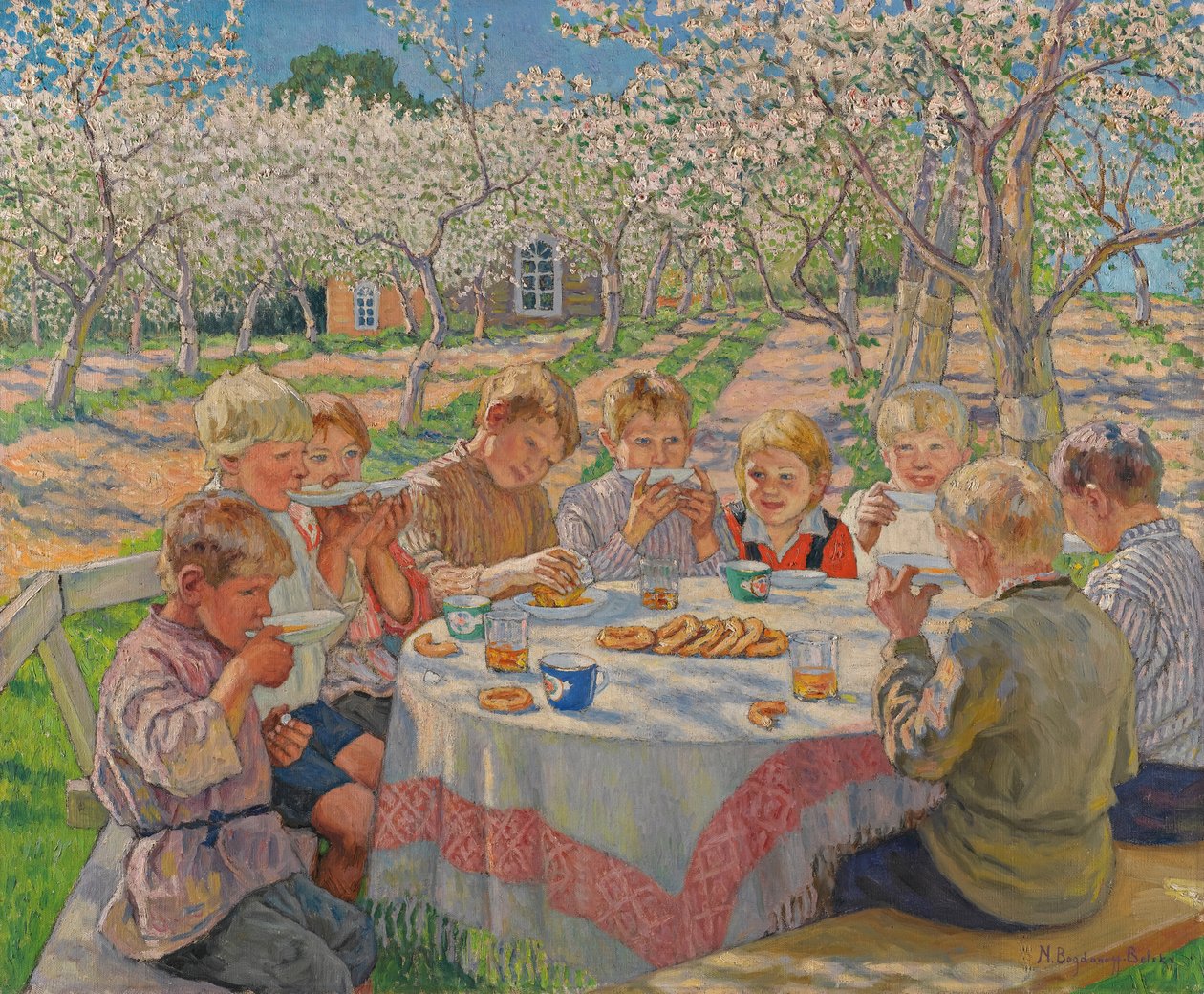 Te i eplehagen. av Nikolai Petrovich Bogdanov Belsky