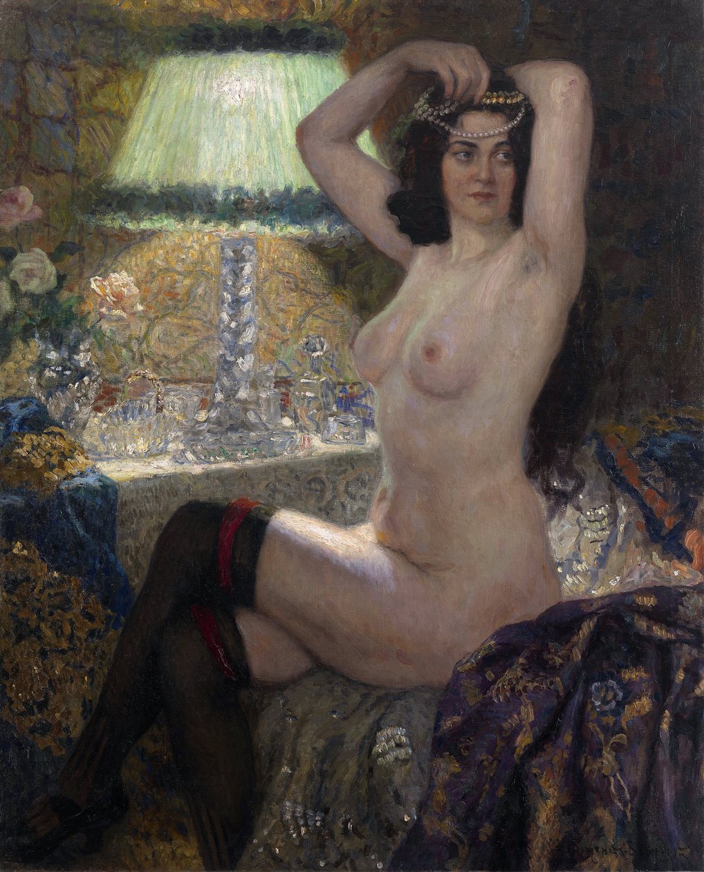 den grønne lampen, 1900-tallet (olje på lerret) av Nikolai Petrovich Bogdanov Belsky