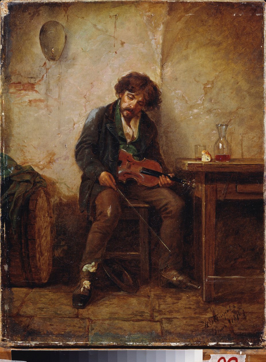 En musiker. Maleri av Nikolai Petrovich Petrov (1834-1876), olje på lerret av Nikolai Petrovich Petrov