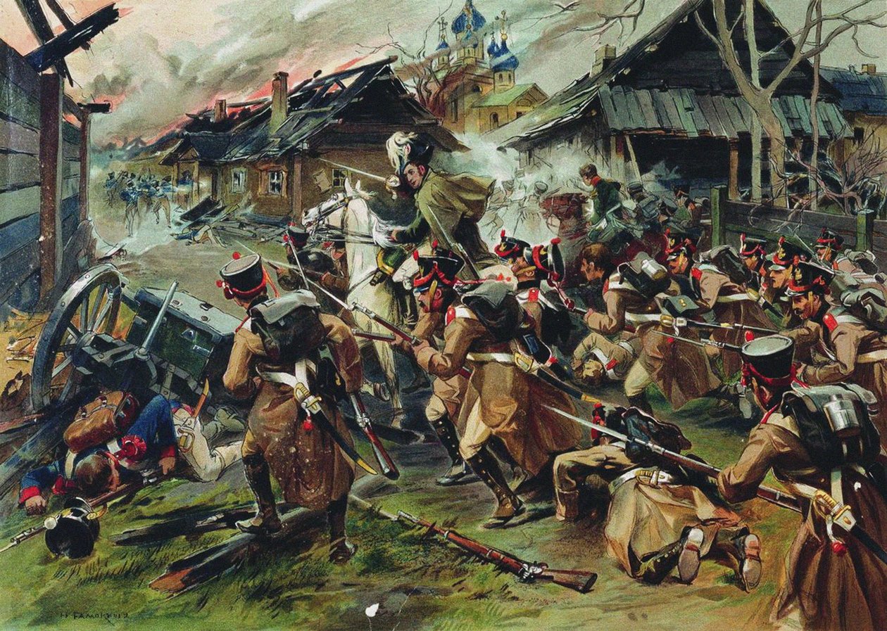Slaget ved Maloyaroslavets 24. oktober 1812, 1900-1910 av Nikolai Semyonovich Samokish