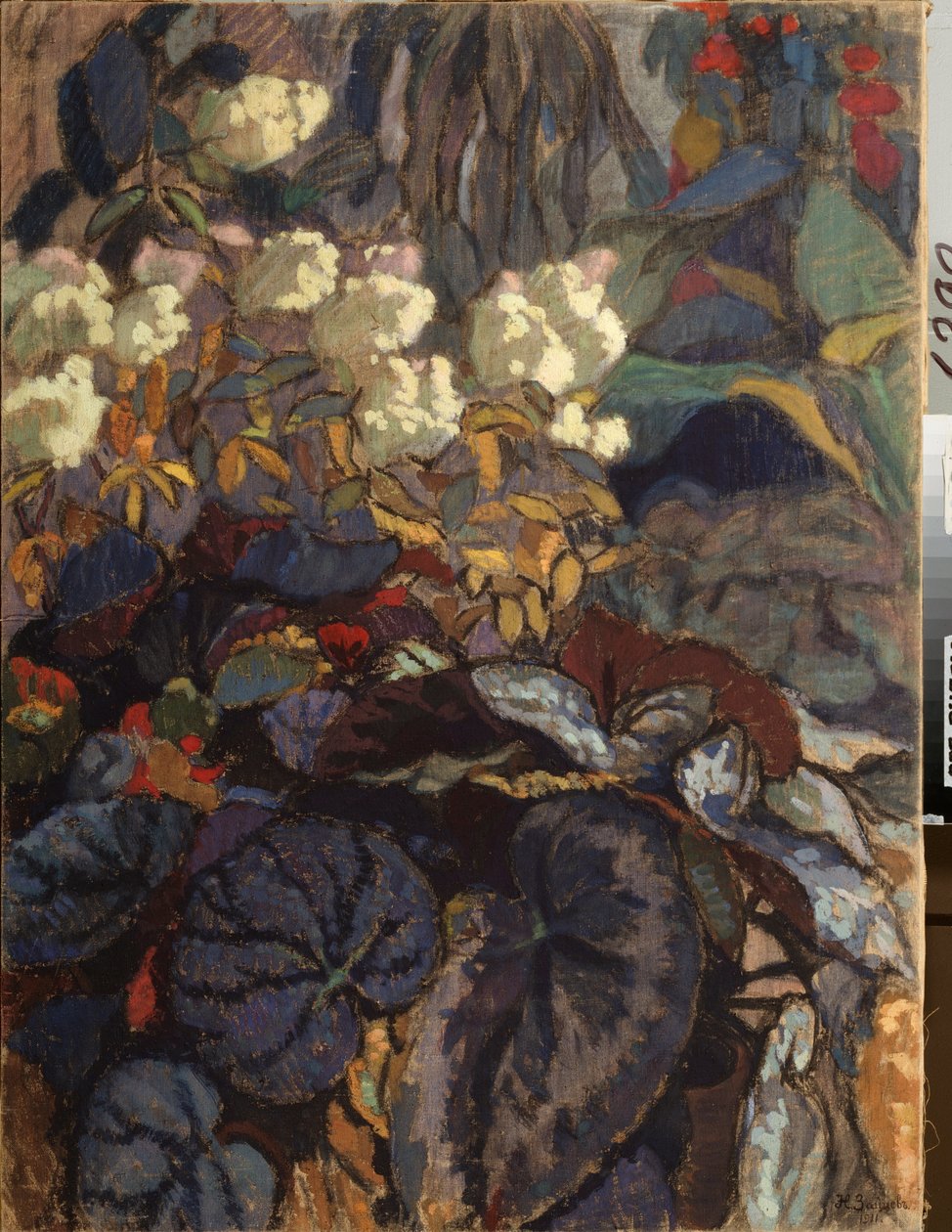 Flowers (Flowers) - Maleri av Nikolai Semyonovich Zaytsev (1885-1938), olje på lerret av Nikolai Semyonovich Zaytsev