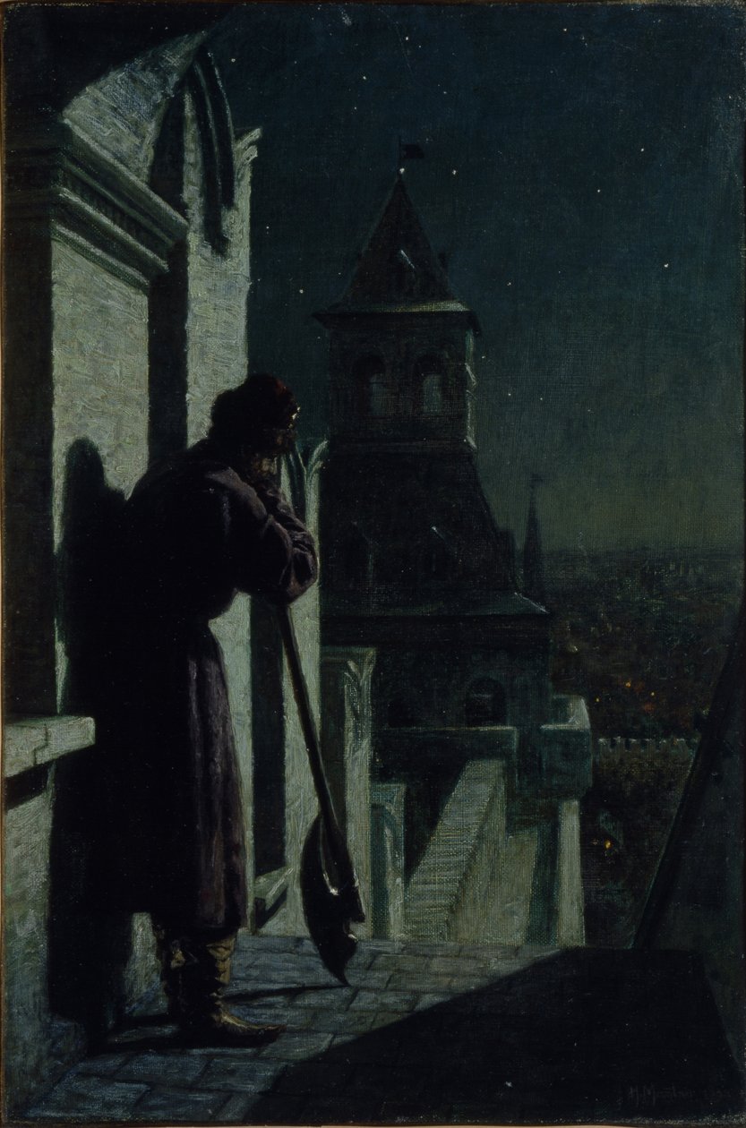 Streletter på Kreml-tårnet i Moskva ved månelys natt, 1890-tallet av Nikolai Sergeyevich Matveyev