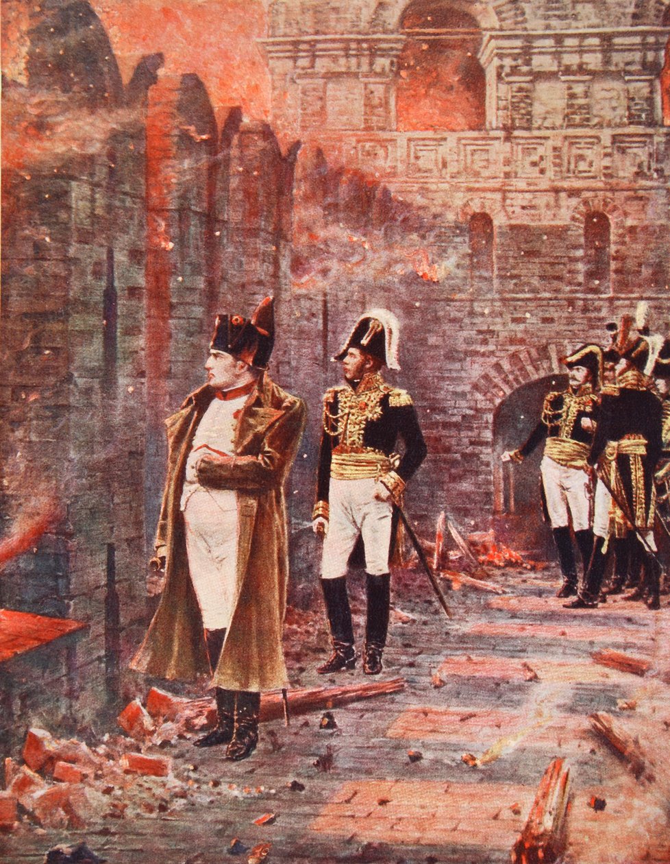 Napoleon ser på brannen i Moskva, illustrasjon fra 