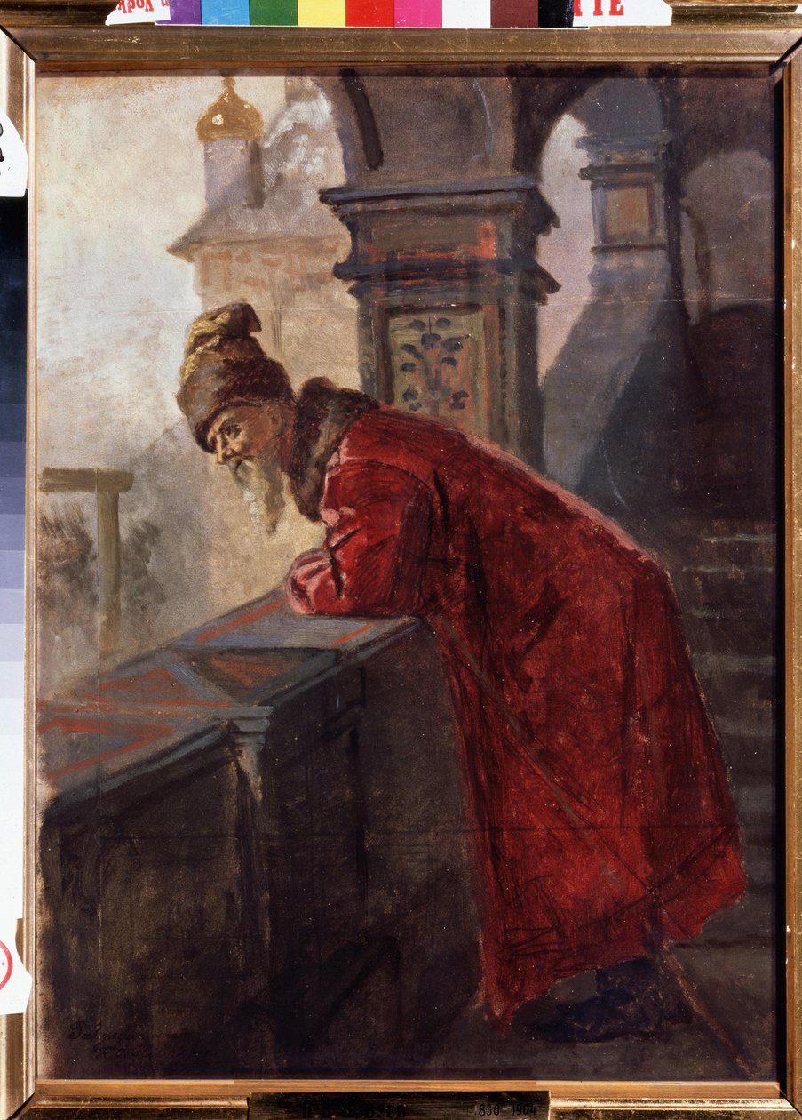 En boyar (brett, boiar) i tradisjonell kjole i slutten av det 16.-begynnelsen av det 17. århundre Russland (Boyar on the Porch) - Maleri av Nikolai Vasilyevich Nevrev (1830-1904) - Olje på lerret - State Regional I Pozhalostin Art Museum , Ryazan av Nikolai Vasilievich Nevrev