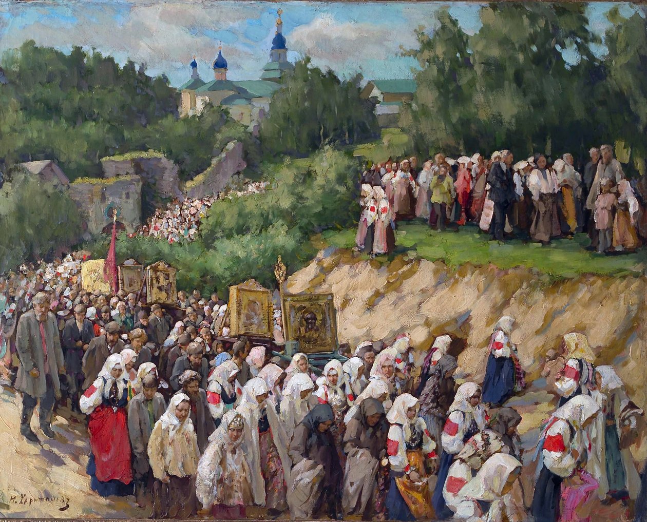 Korsprosesjon ved Pskovo-Pechersky Dormition-klosteret av Nikolai Vasilyevich Kharitonov