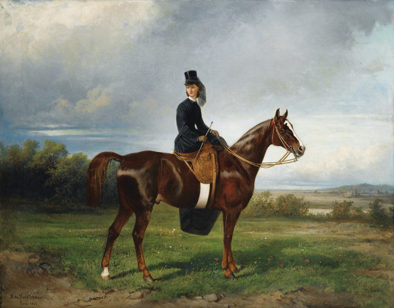 Ridesportrett av Seymourina Poirson, født Cuthbertson, 1863 av Nikolai Yegorovich Sverchkov