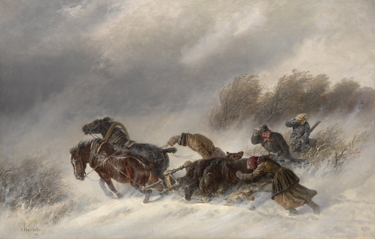 Tilbake fra en bjørnejakt, 1881 av Nikolai Yegorovich Sverchkov