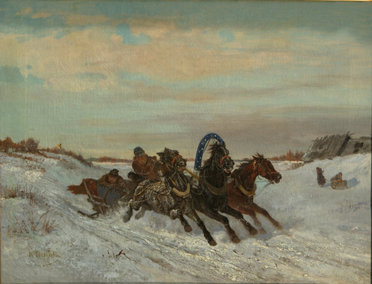 Troika på en vintervei, slutten av 1860-tallet-begynnelsen av 1870-tallet av Nikolai Yegorovich Sverchkov