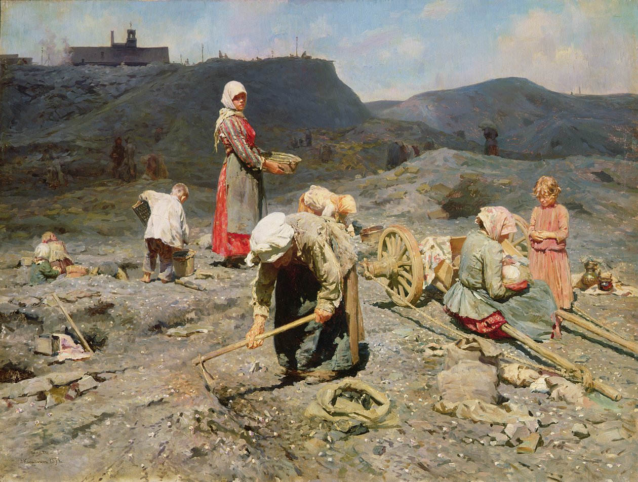 Fattige mennesker som samler kull ved en utmattet gruve, 1894 av Nikolaj Alekseevich Kasatkin