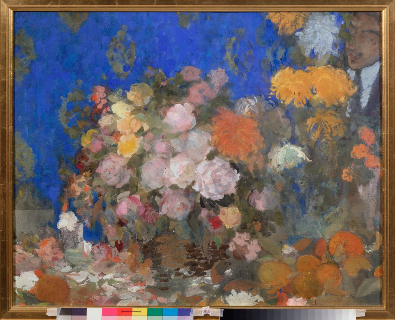 Nature morte avec autoportrait - Stilleben med selvportrett - Verk av Nikolai Nikolayevich Sapunov (Sapunov) (1880-1912), tempera på papp av Nikolaj Nikolaevic Sapunov