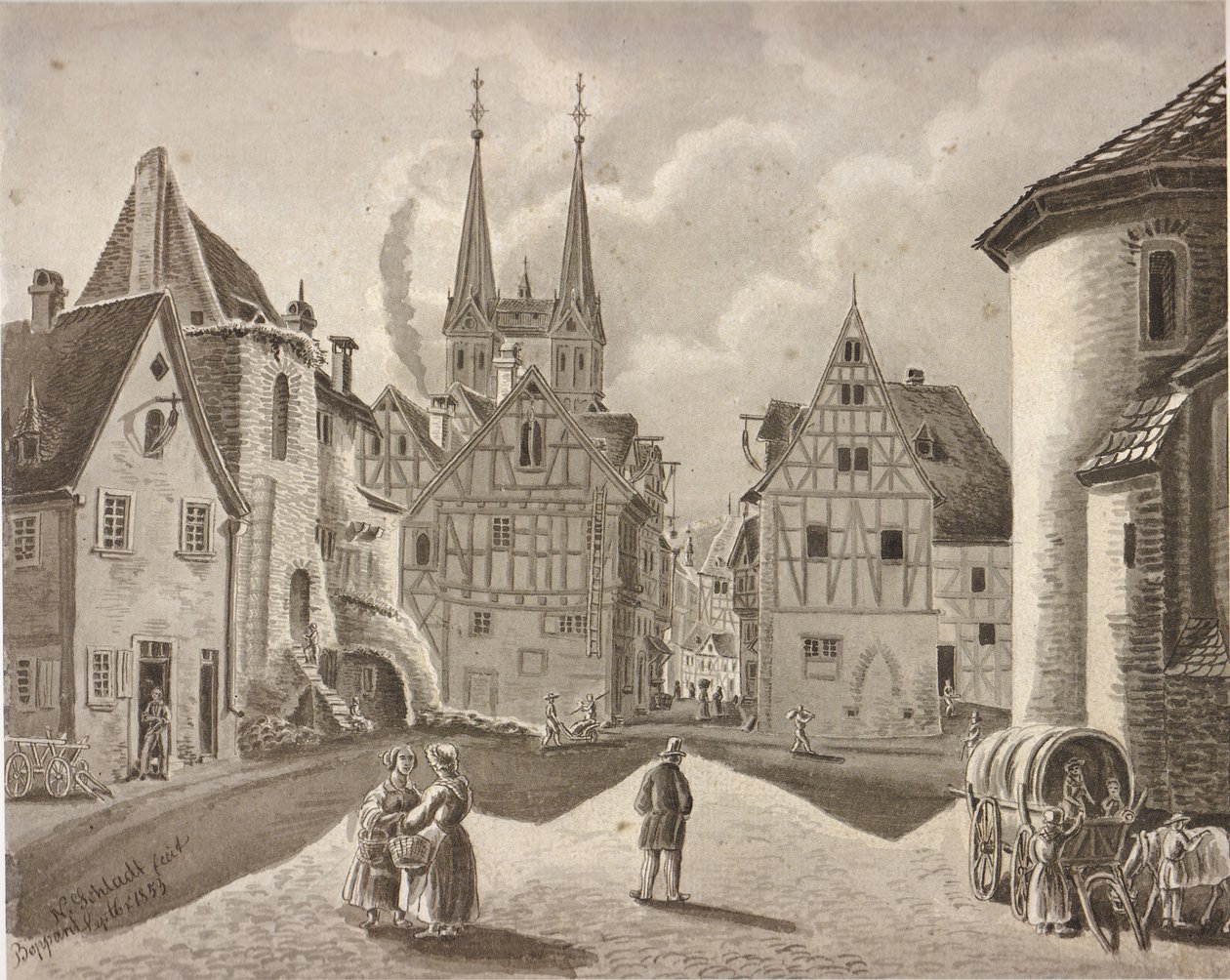 Burgplatz foran valgslottet i Boppard rundt 1853 av Nikolaus Schlad