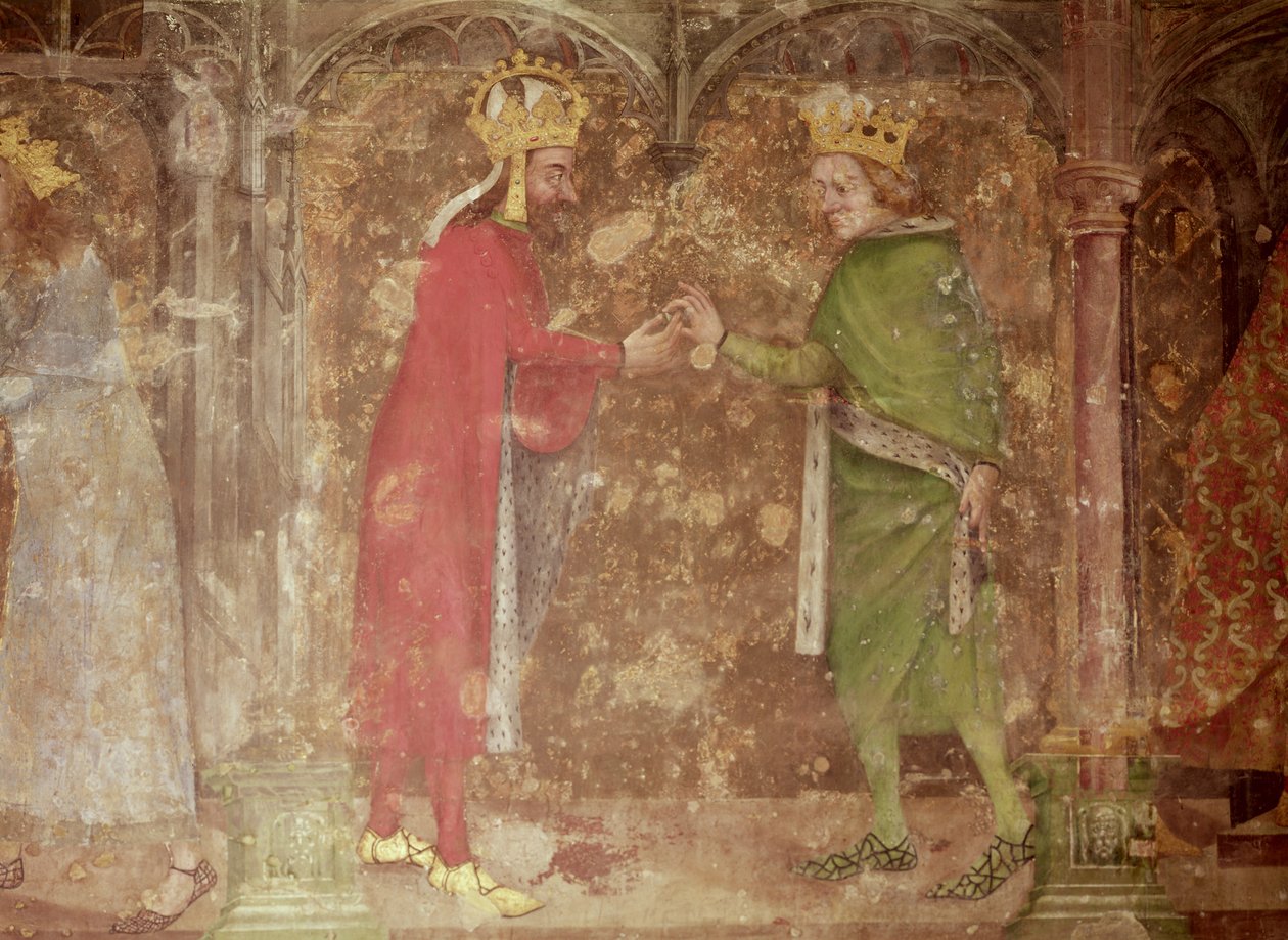 Den hellige romerske keiser Charles IV mottar en torn fra Kristi krone fra den franske kongen, Jean II, fra kapellet til Vår Frue, 1357-60 (se også 204544 og 397961) av Nikolaus Wurmser