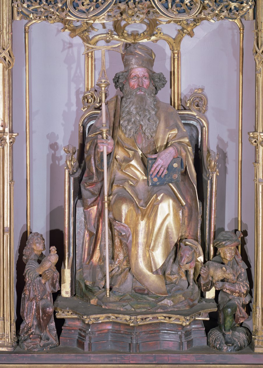 Isenheim altertavle, Saint Anthony the Eremitt-detalj av Saint Anthony, ca. 1490 gullmaling på tre av Nikolaus Hagenauer
